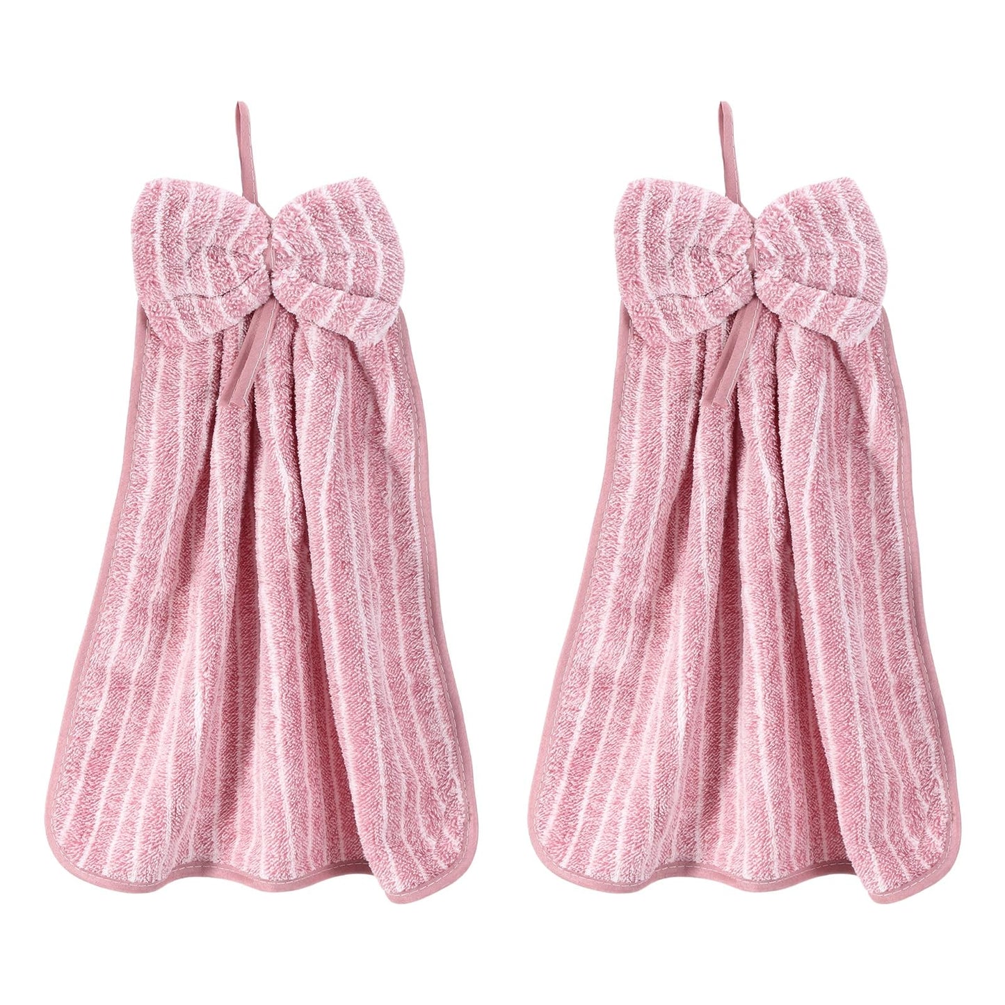 sourcing map 2Pcs Bow Hand Towels with Hanging Loop, 14.2" x 11.8" Soft Coral Fleece Microfiber Bowknot Hanging Hand Dry Towels Quick Dry and
