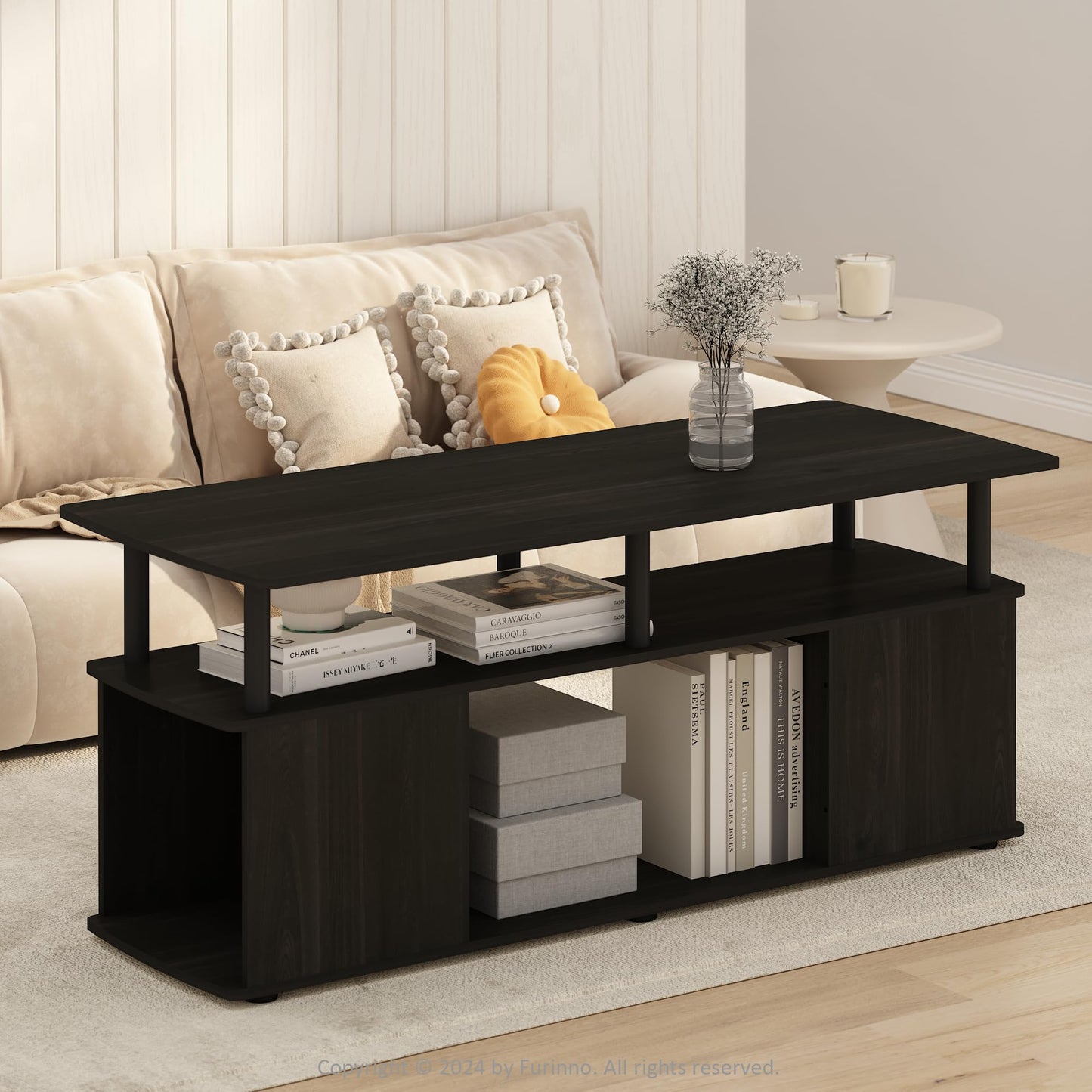 Furinno JAYA TV Stand, Entertainment Center, TV Console for TV up to 50 Inch with Open Storage Compartment, for Living Room, Bedroom, Black