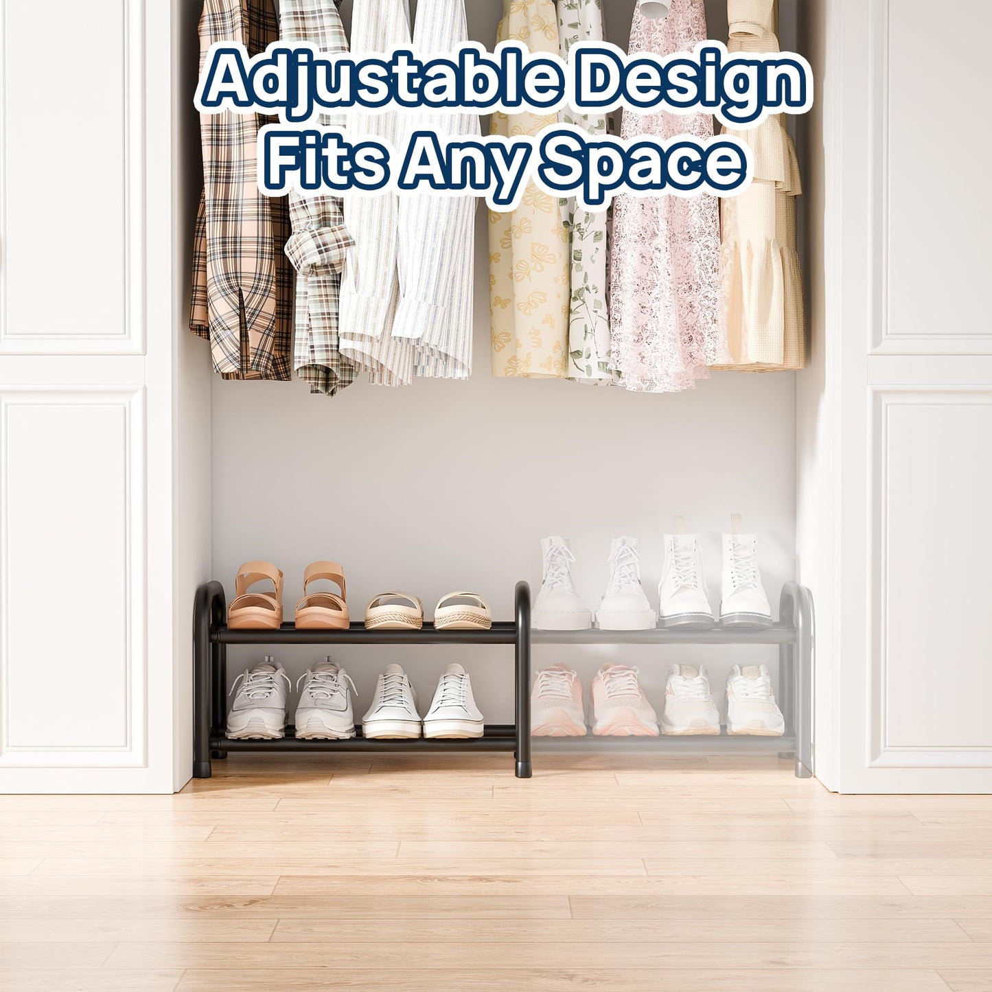 ENJOYBASICS Expandable Shoe Rack, 2 Tier Adjustable Shoe Storage Shelf