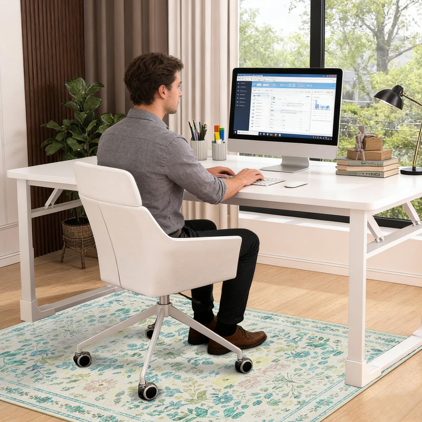 Homcomodar Office Chair Mat for Hardwood Floor 90x120cm Office Floor Mat Anti-Slip Floor Protector for Office Beige Desk Chair Mats for Hard Wooden