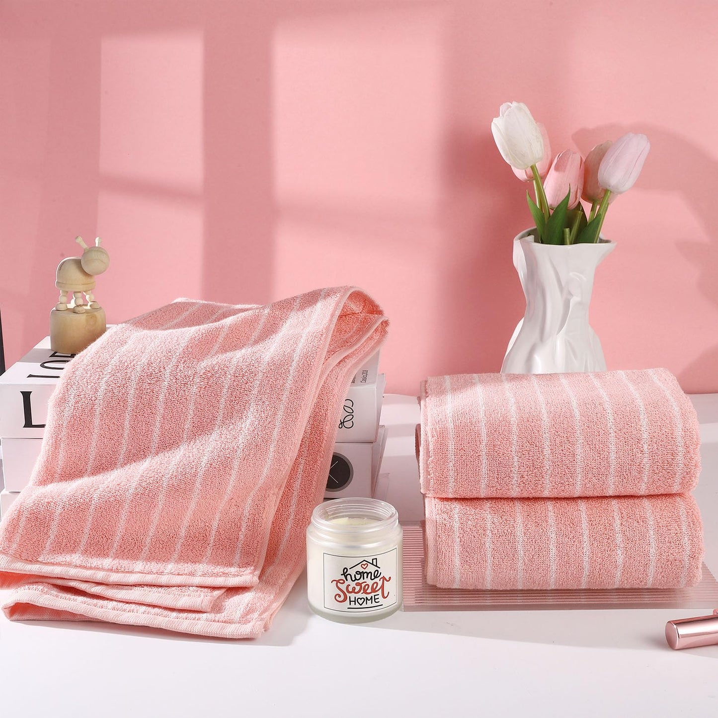saerryor 3 Pack Hand Towels Cotton Soft Absorbent Towels 14” x 29” Pink