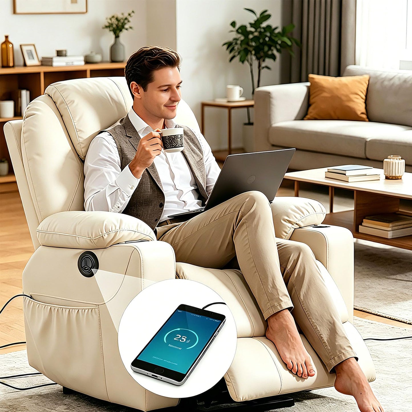Xiciki USB Recliner Chair Switch with 2 Button, Sofa USB Port Replacement & Round Hand Control, Electric Recliner Controller