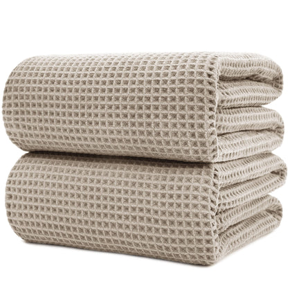 POLYTE Microfibre Quick Dry Lint Free Bath Sheet, 89 x 178 cm, Set of 2 (Beige, Waffle Weave)