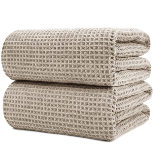 POLYTE Microfibre Quick Dry Lint Free Bath Sheet, 89 x 178 cm, Set of 2 (Beige, Waffle Weave)
