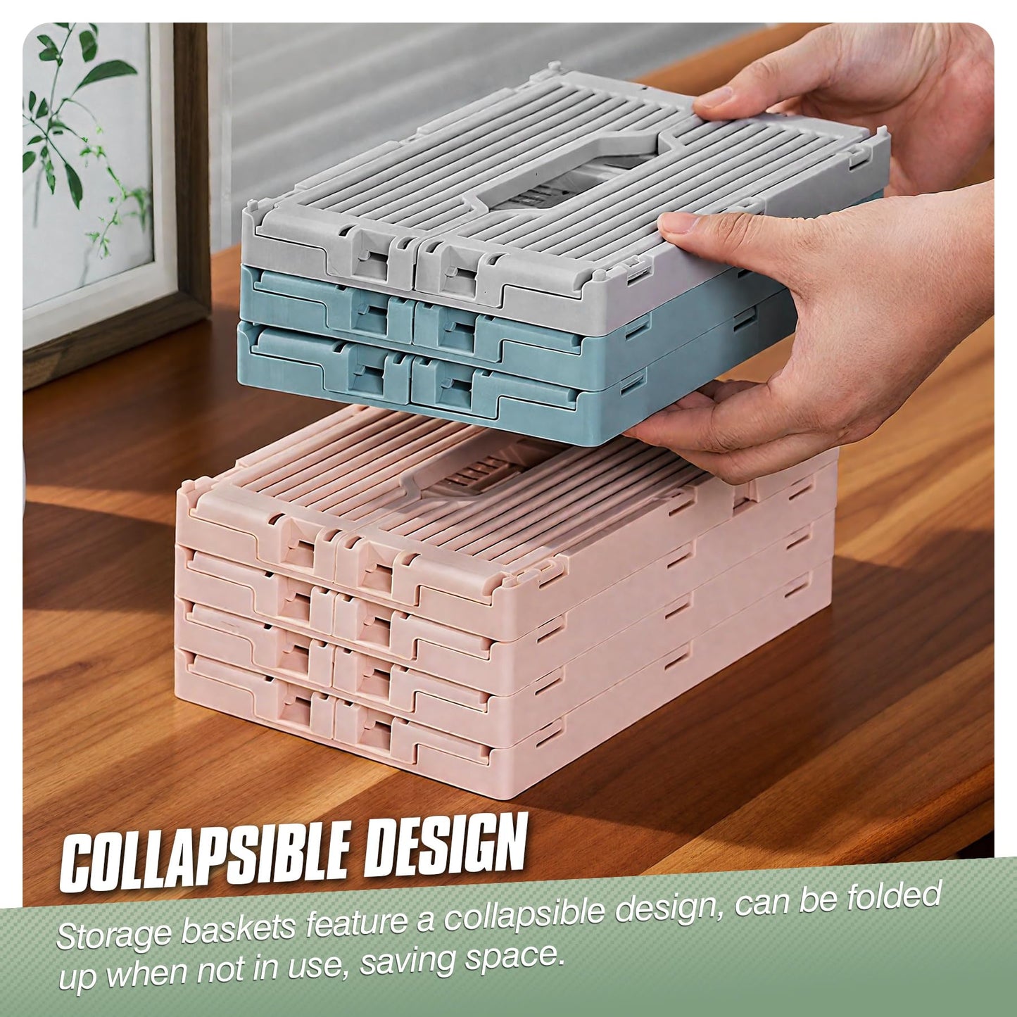 Vivikivi 2-Pack Collapsible Crates Storage Boxes, 40x30x15.5cm, Grey