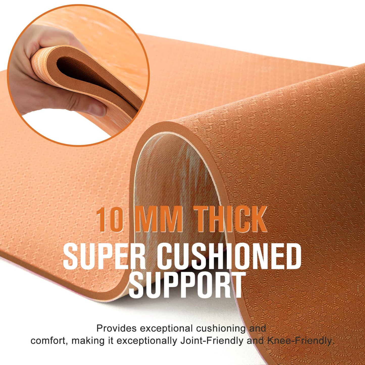 Marjar Extra Thick Yoga Mat, 2/5 Inch (10MM), Rubber and TPE Non Slip Yoga Mats with Strap for Women Men, Exercise Mat for Yoga, Pilates and Home