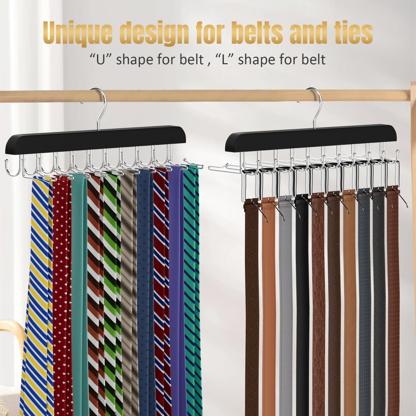 Tie Rack & Belt Hanger 2 in 1 Tie Hanger Space Saving 20 Hooks Hangers for Closet Max 30 Belts with 30 Ties Capacity
