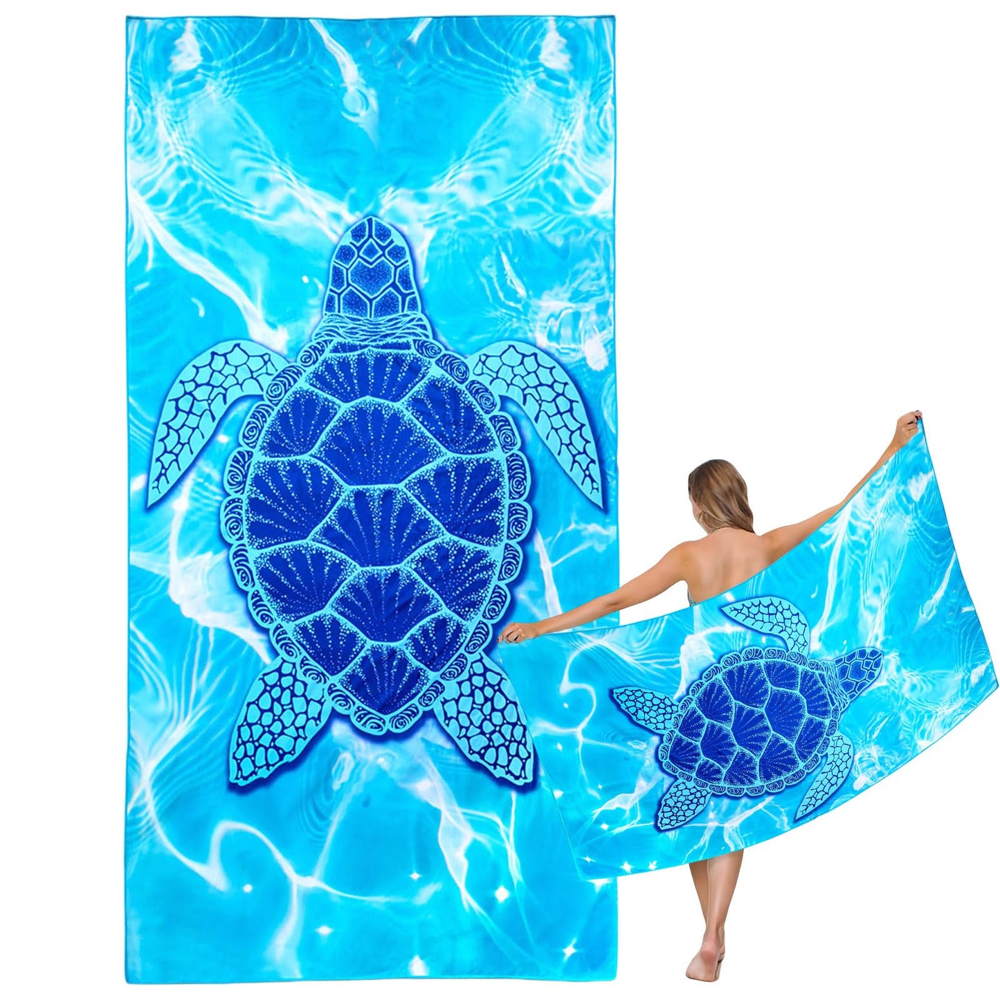 Mienocol Large Quick Dry Microfibre Beach Bath Towel for Adult,Blue Turtle Sand Free Beach Towel with Bag,Lightweight Gym Yoga Sports Towel,Compact