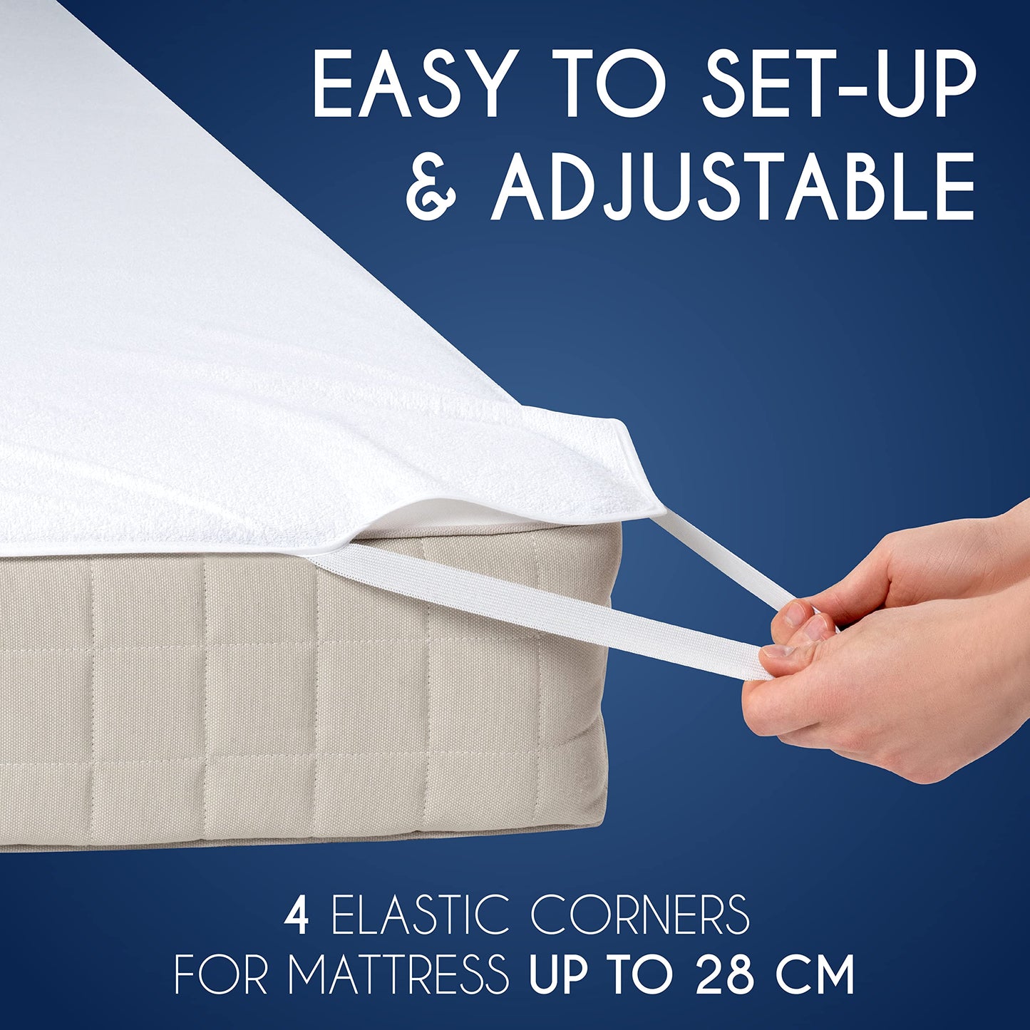 Dreamzie Mattress Protector Waterproof with 4 Elastic Corners - Made in EU - OEKO-TEX® Certified- For Mattress 90 x 200 cm