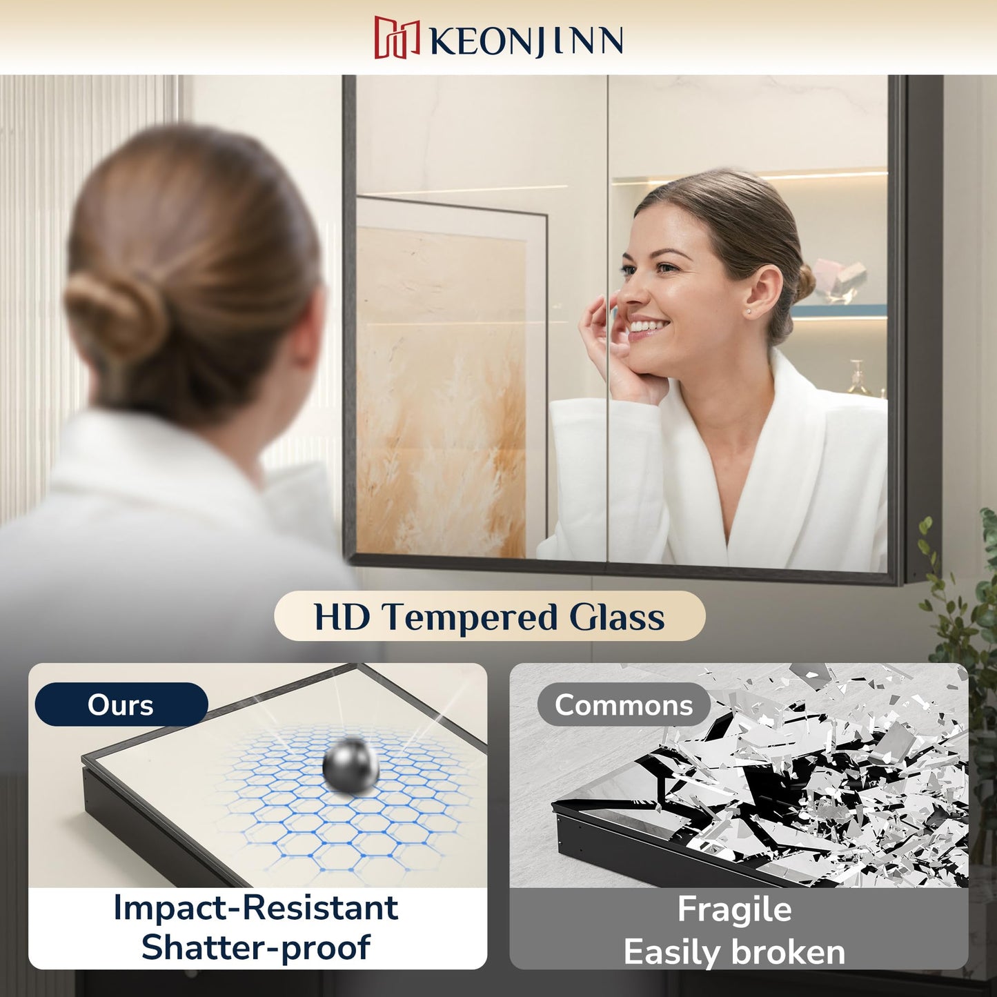 Keonjinn Bathroom Mirror Cabinets 40x60cm, Assembly Required, Black Aluminum Frame Mirrored Bathroom Cabinet Wall Mounted with Storage