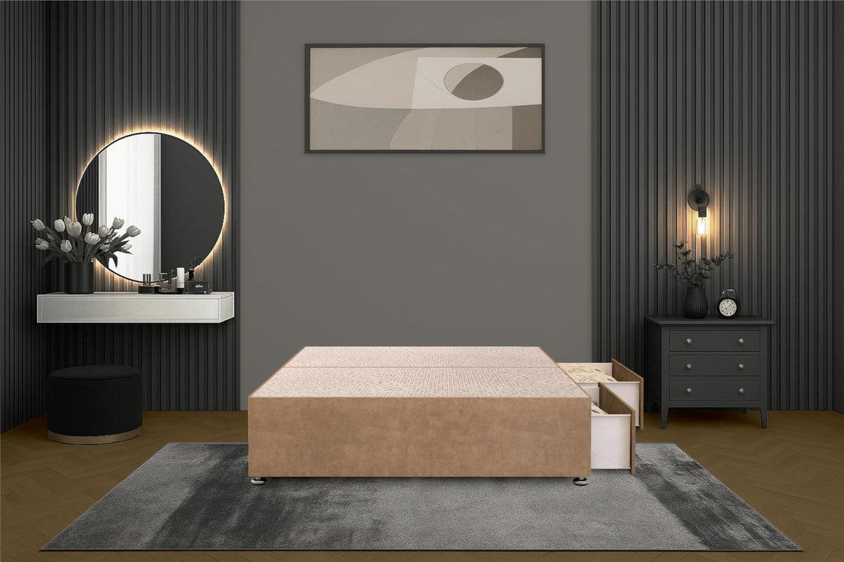 Bed Centre Flexby Divan Bed Base Only with 2 Drawers Same Side, No Headboard - Available in 3FT, 4FT, 5FT & 6FT