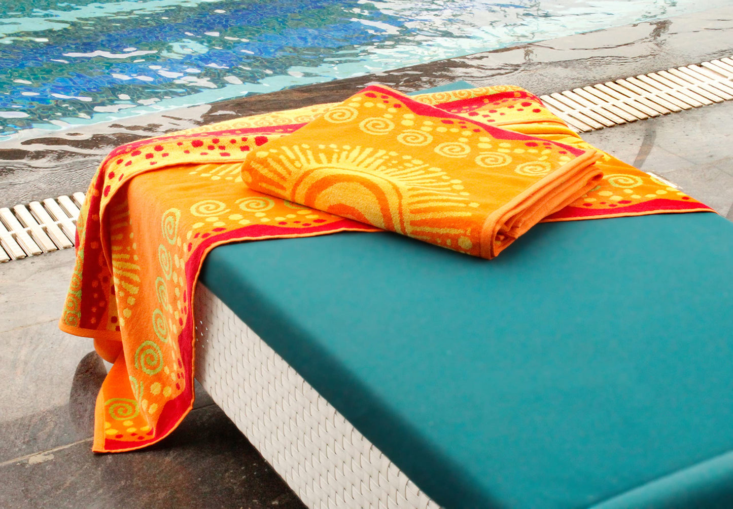 COTTON CRAFT - 2 Pack- Jacquard Double Woven Velour Beach Towel 39x68 Inches-Sunshine Orange Yellow-Thick Plush Luxurious Velour Pile-450 GSM-100%
