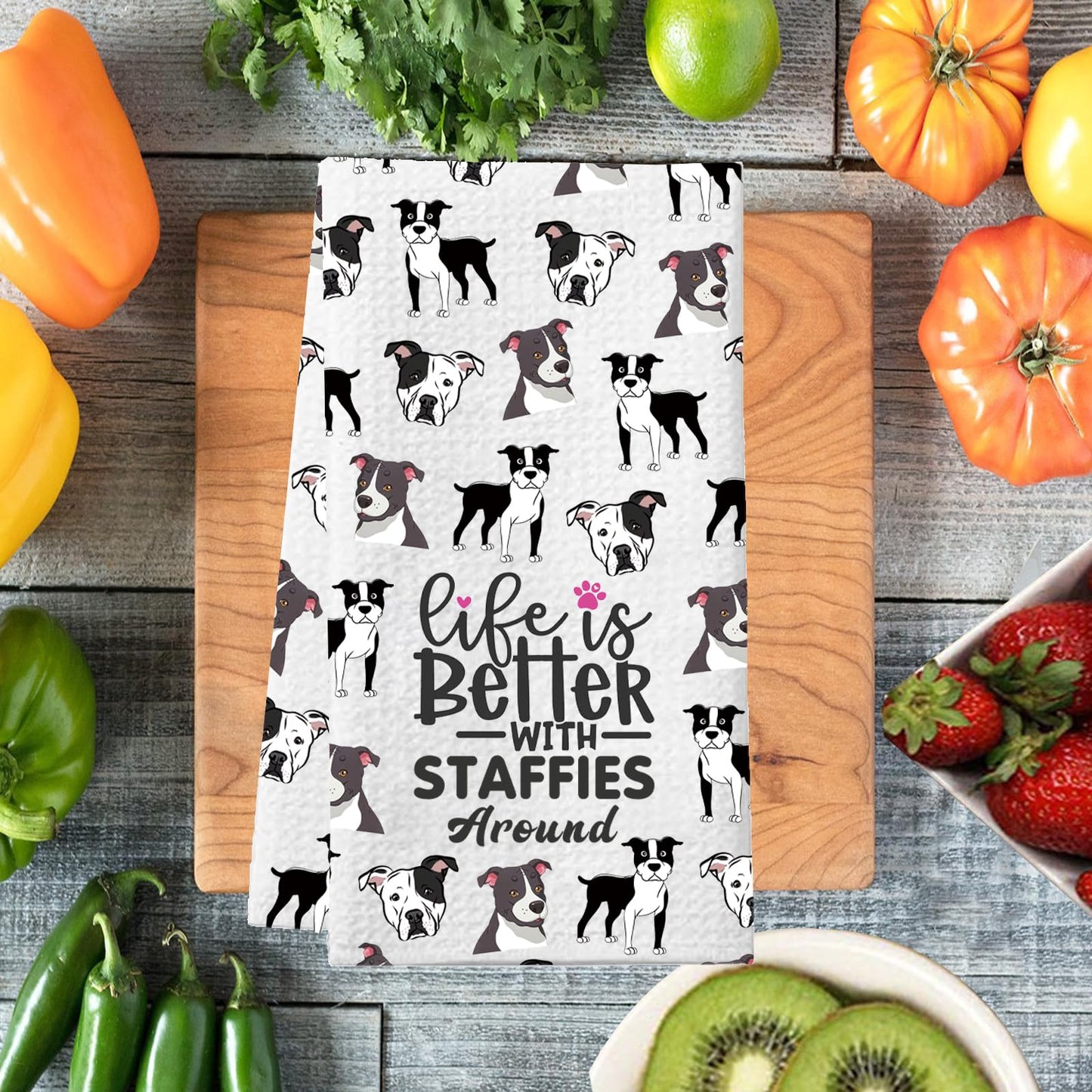 PXTIDY Staffie Dog Lovers Tea Towel Life Is Better With Staffies Around Staffordshire Terrier Dish Towel Staffie Dog Mom Gift