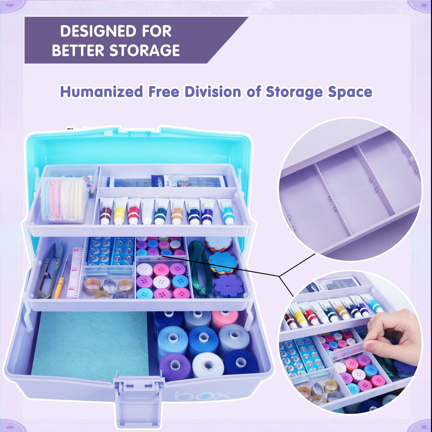 Creahaus 12in 3 Layer Multipurpose Storage Box/Craft Storage Boxes With Compartments/Plastic Tool Box/Medicine Storage Box/Hair Accessories