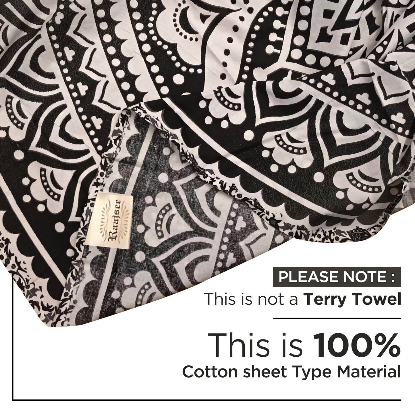 raajsee Grey Black Round Beach Tapestry Hippie/Boho Beach Blanket Mandala/Indian Cotton Throw