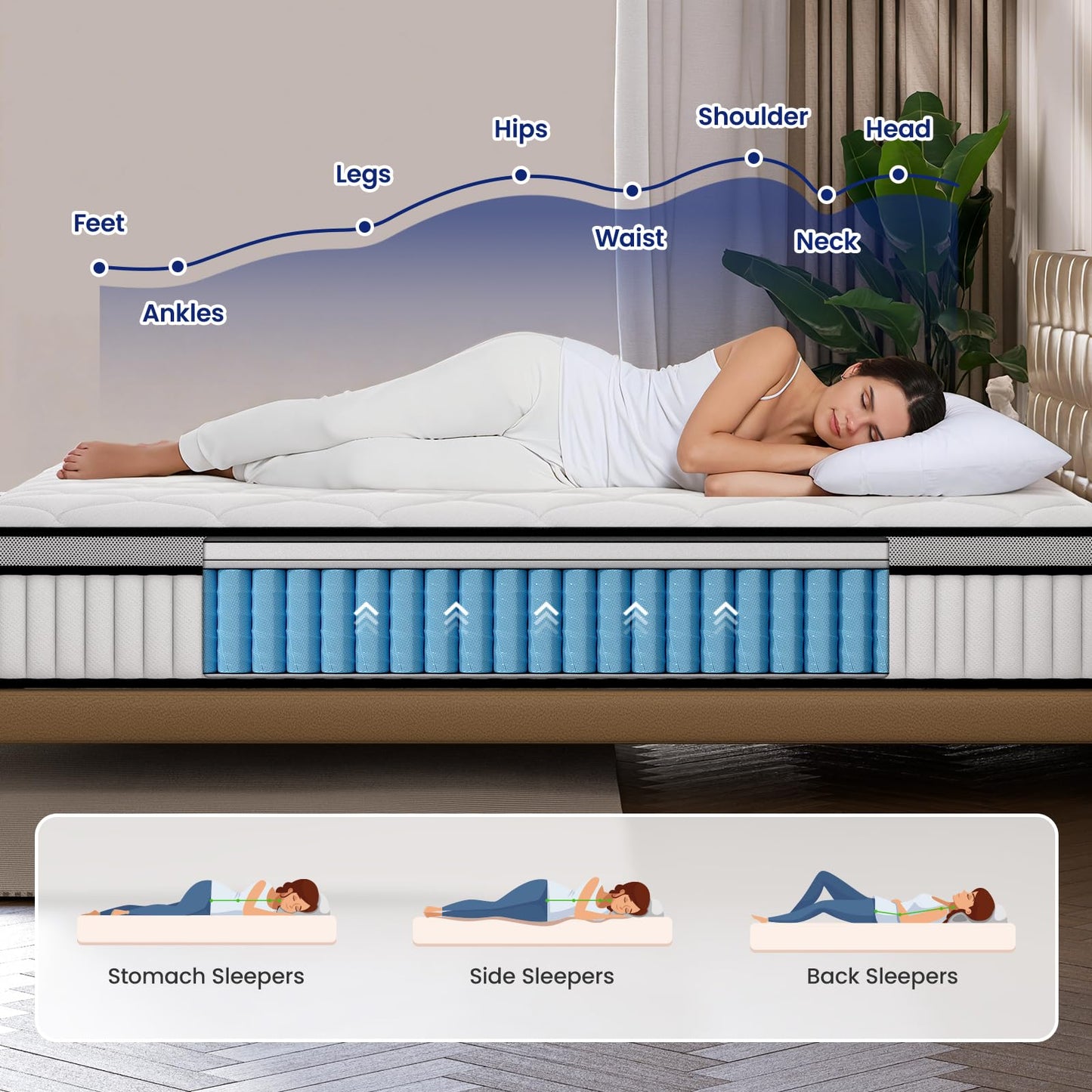 BedStory 5FT King Size Mattress 10.2 Inch, Medium Firm Hybrid Pocket Sprung Mattress with Breathable Foam, Motion Isolation & Pressure Relief