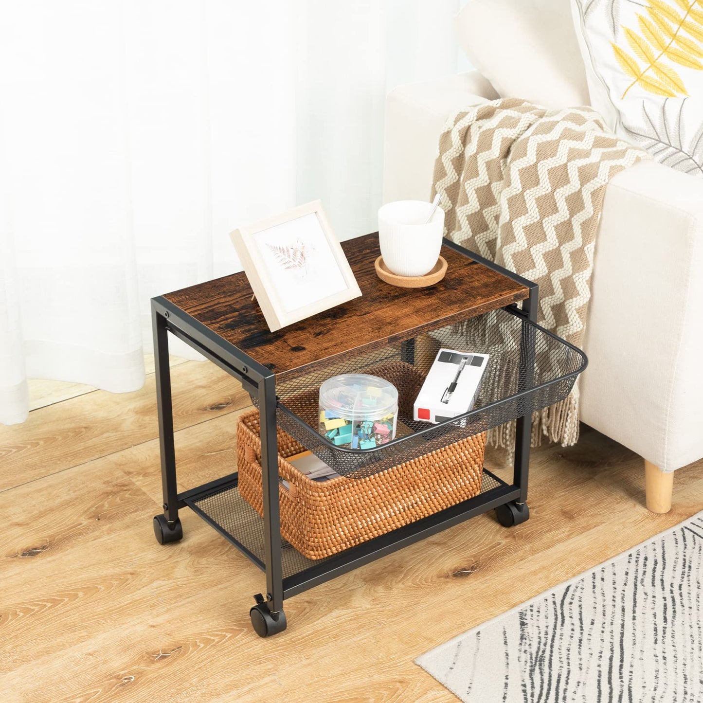 HOOBRO Printer Stand, 2-Tier Printer Table with 4 Removable Casters, Under Desk Storage Cart on Wheels