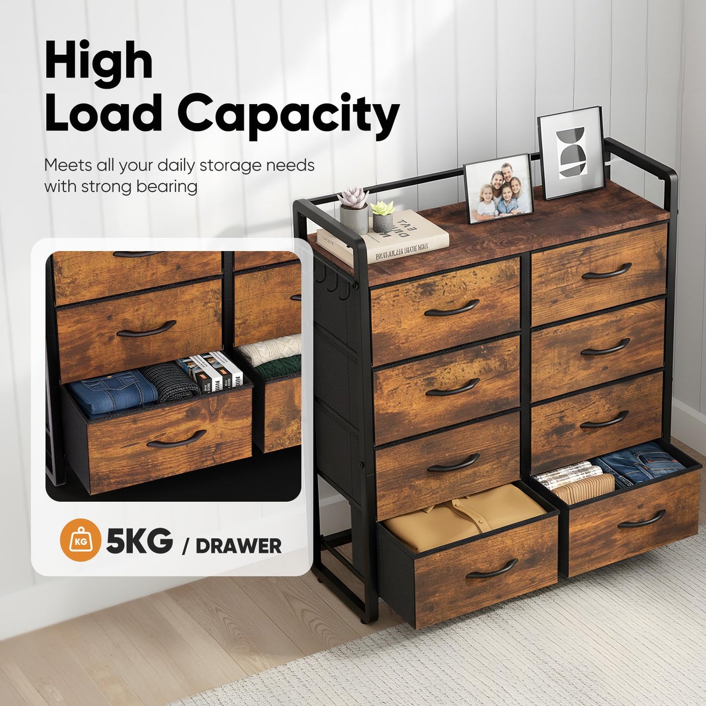 MAXLEAD Chest of Drawer with 8 Drawers, Large Capacity Storage Organiser Unit, Fabric Dresser for Bedroom, Living Room, Hallway - Brown