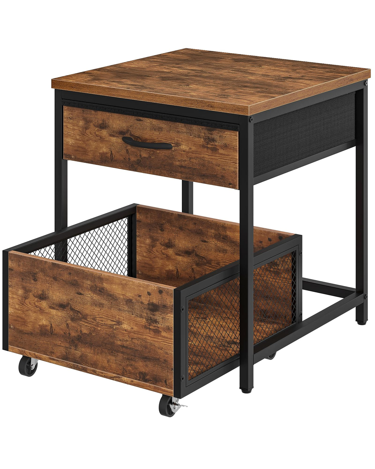 CHOEZON Mini Fridge Stand with Storage, Mini Fridge Organizer with Fabric Drawer, Beverage Refrigerator Table, with Mobile Basket Cart, for Dorm