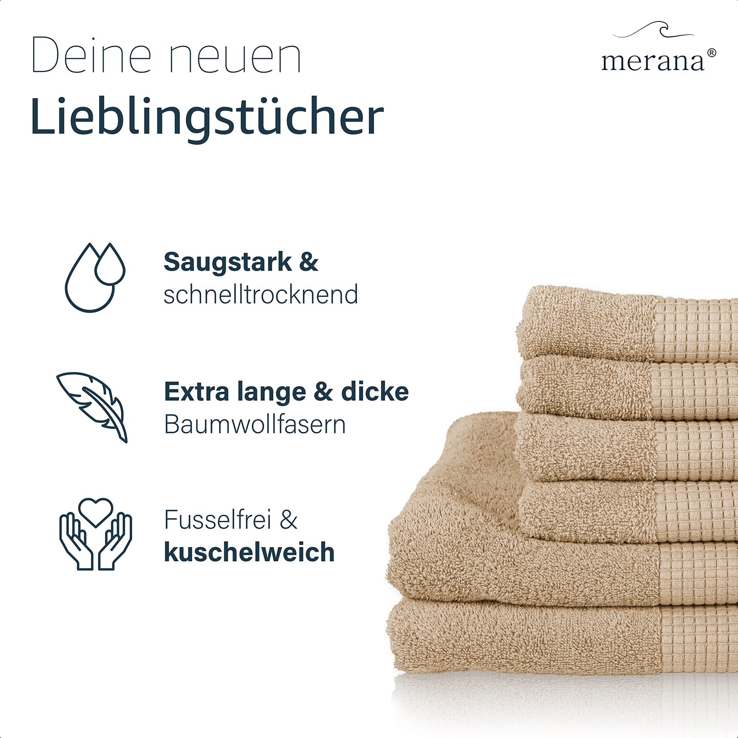 Merana Hand Towel Set, Absorbent, Soft and Lint-, Terry Towelling Guest Towel, Quality Made of Heavy Organic Cotton, 590 GSM