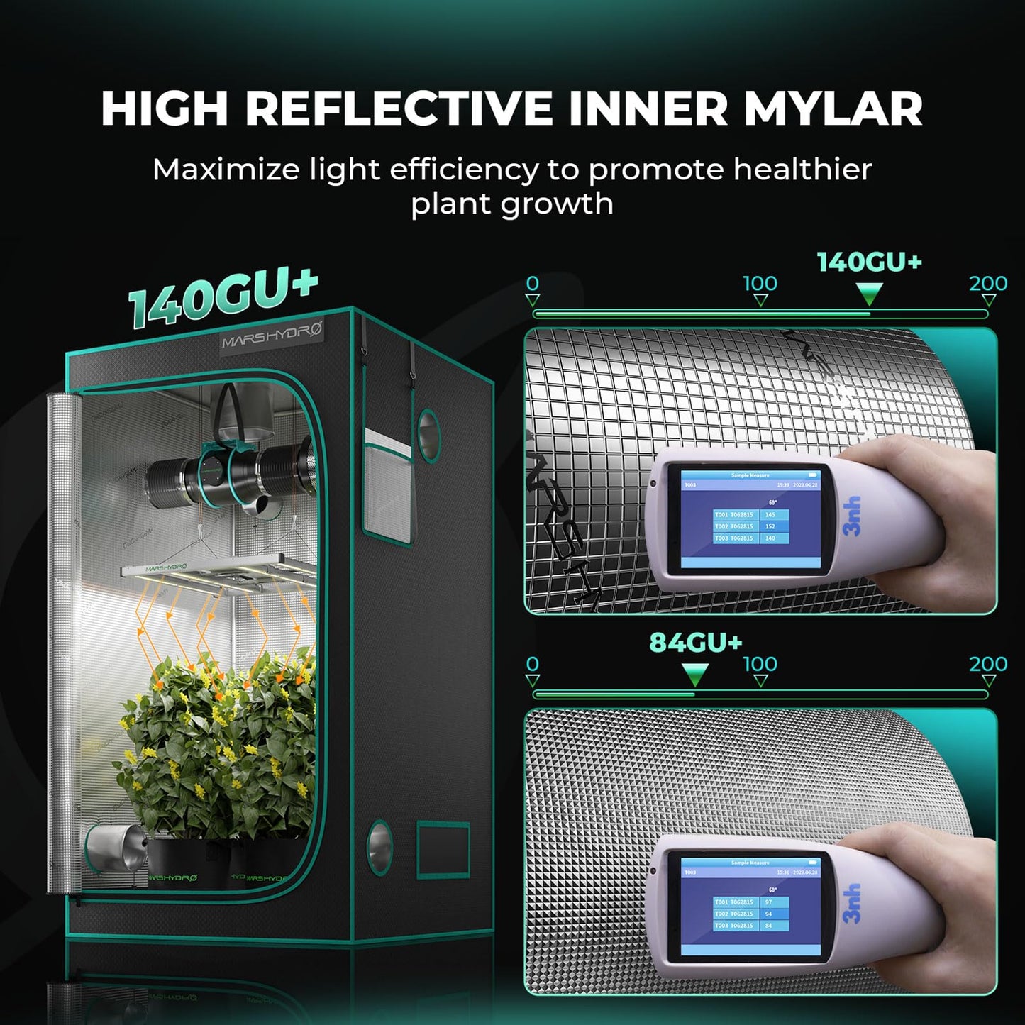 MARS HYDRO Grow Tent 60x60x140 CM Reflective Mylar Small Grow Tent with Removable Floor Tray View Window for Indoor Plant Grow Room for TS600/SP150