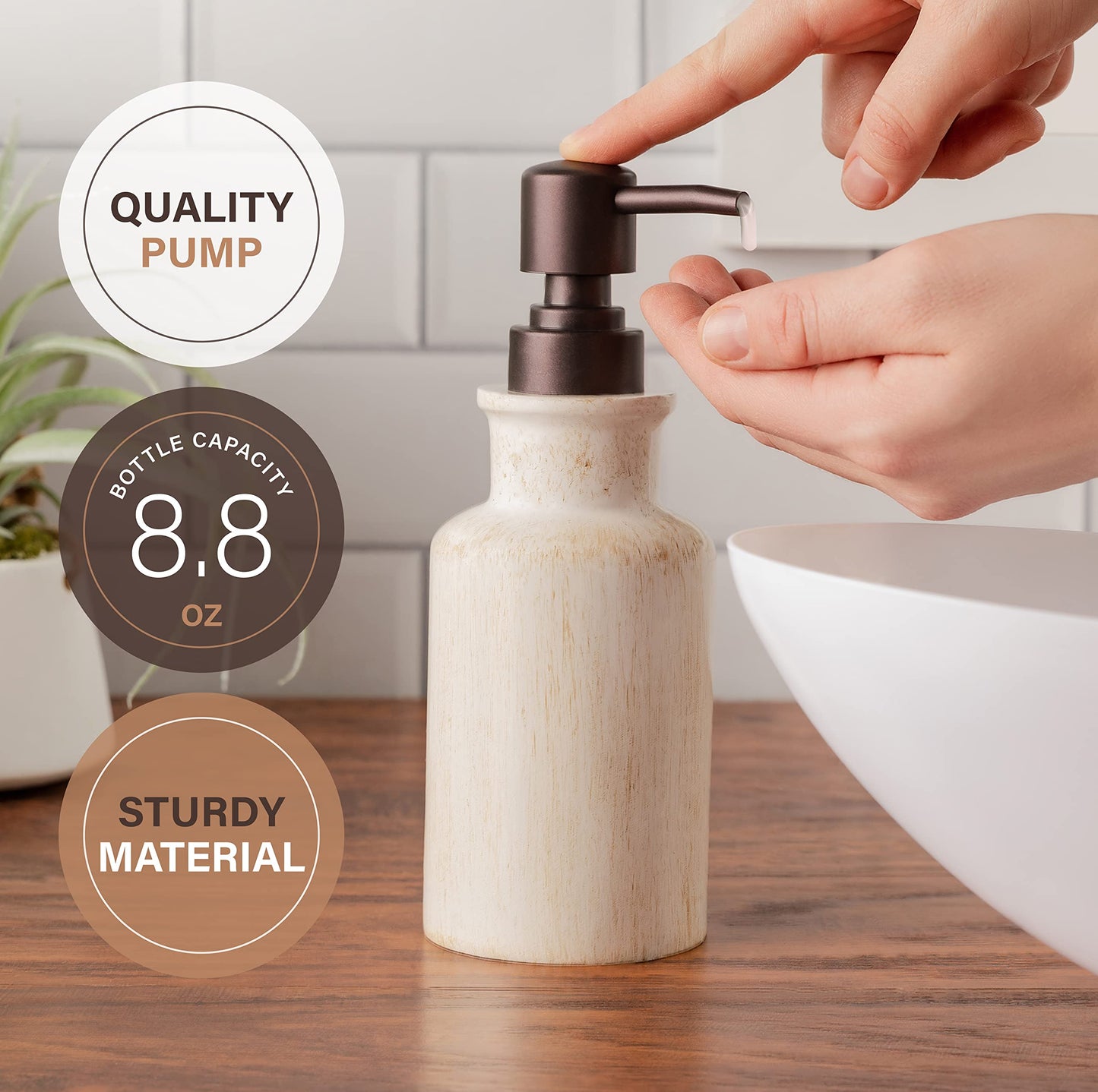Creative Scents Rustic Luxe Bathroom Soap Dispenser - Beige Hand Soap Dispenser for Bathroom with Strong Easy Dispensing Pump