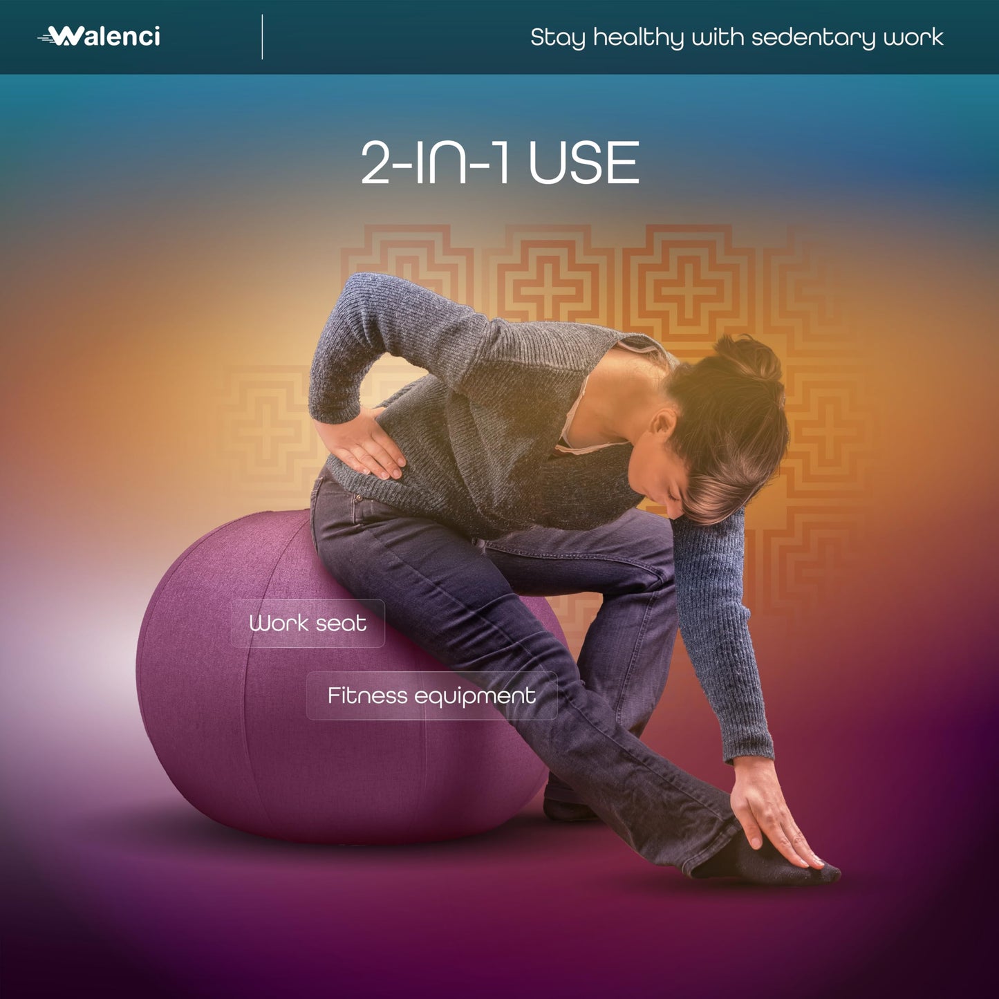 Walenci Sitting Ball Chair Ergonomic, Work and Relaxation Sitting Ball Chair, Comfort Remote Working and Gaming,Ideal Office Standing Ø27.5in-29.5in