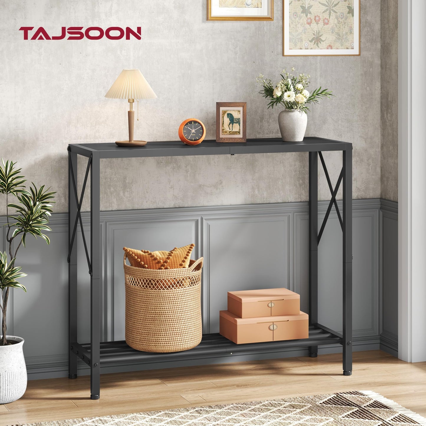 Tajsoon Small Entryway Table, 2-Tier Narrow Consle Table for Entryway, Small Hallway Table with Storage Shelves, Thin Sofa Table for Hallway