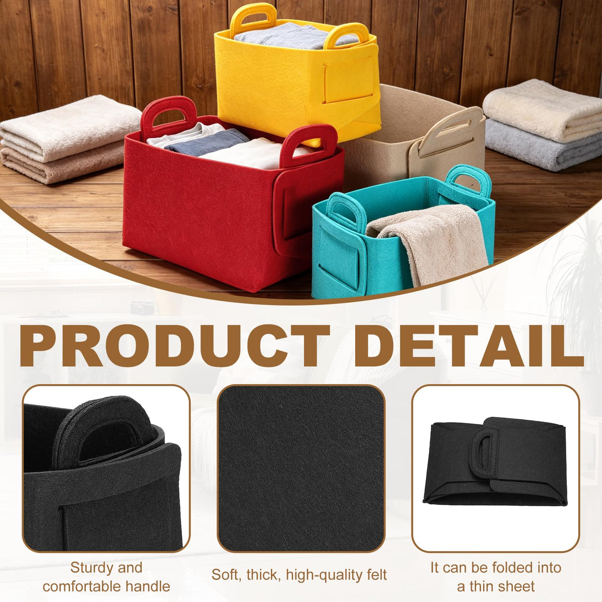 sourcing map Felt Storage Bin, 18 x 13 x 11cm Foldable Organizer Basket with Handles