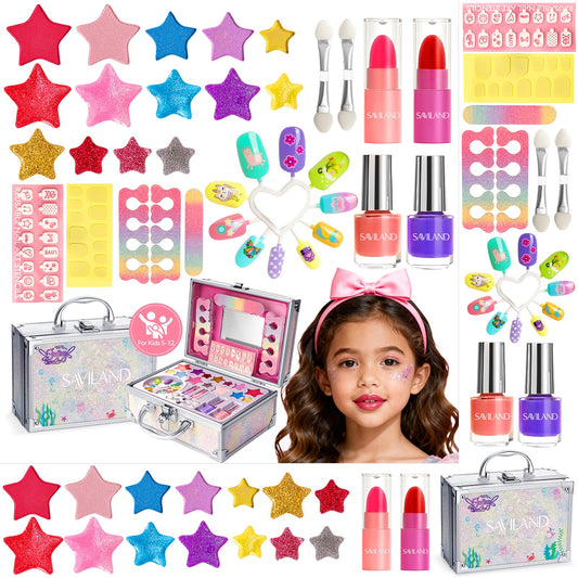 SAVILAND Kids Makeup Sets For Girls: Toxic-Free Washable Kids Make up Sets For Girls 5-12 Portable Real Childrens Makeup Set with Eyeshadow Lip Gloss