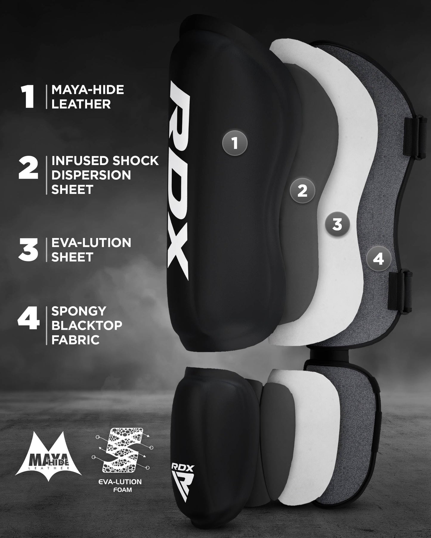 RDX Shin Guard MMA Instep Leg Pads Protective Gear Thai Boxing Training Kickboxing., Black, XL