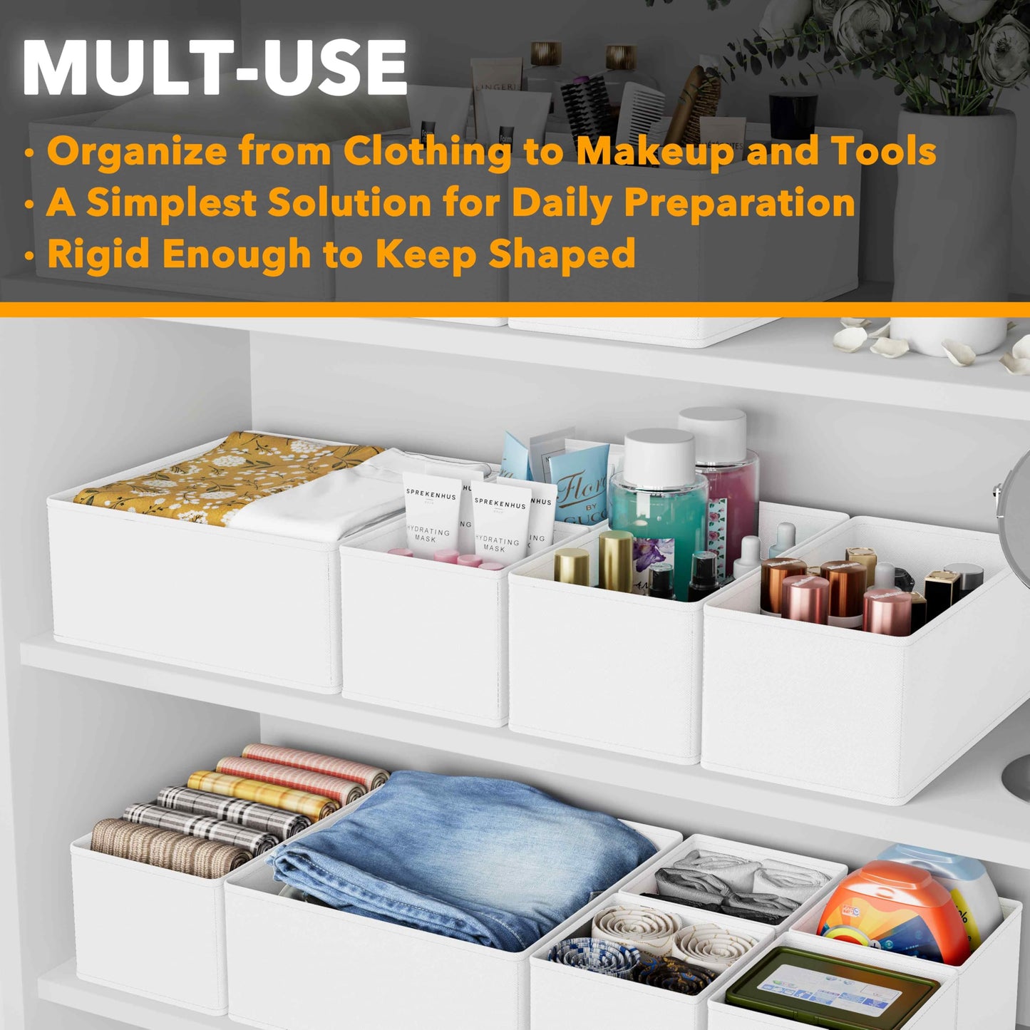 SpaceAid Set of 12 Drawer Organizers for Clothes, Underwear, Socks (White)