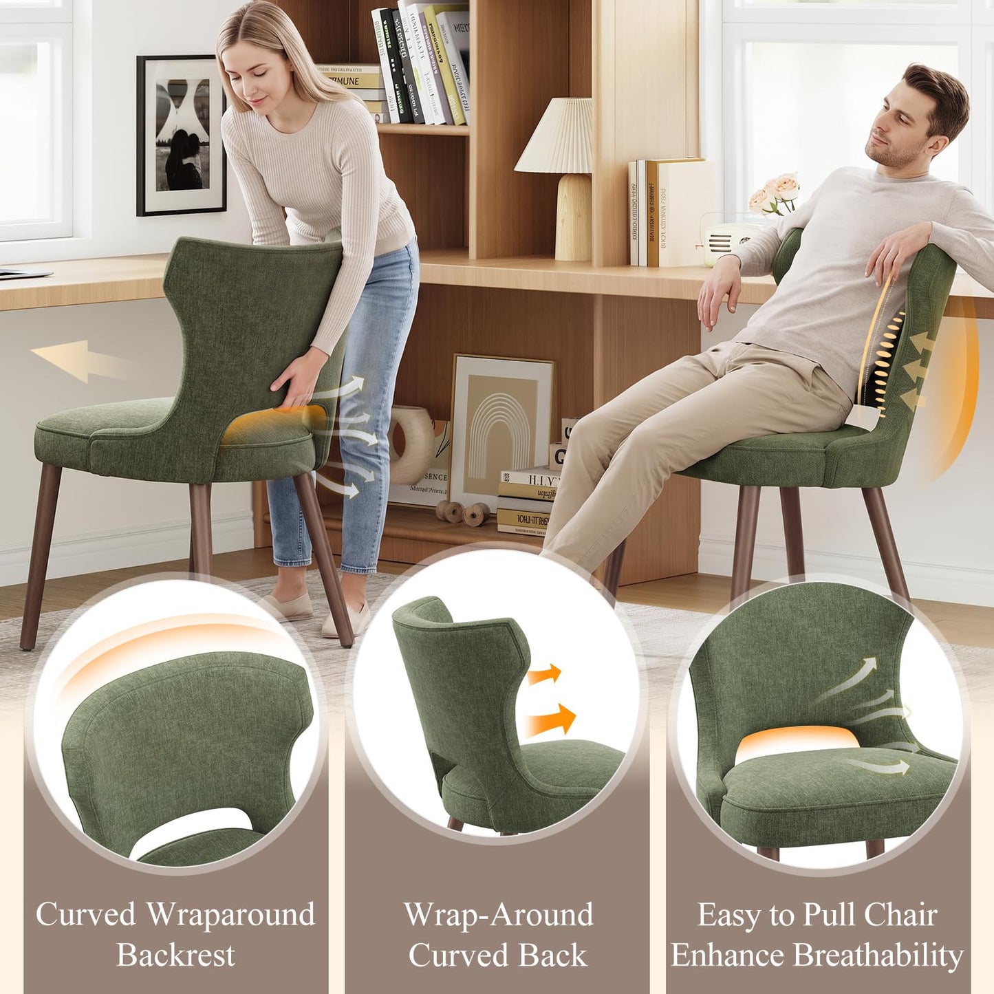 MALOL Upholstered Dining Chairs Set of 2, Dining Room Chairs with Hollow Backrest, High Back Kitchen Chairs with Solid Wood Legs, Thick Seat Cushion