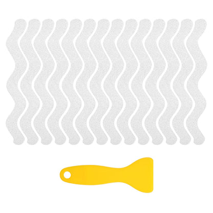 Mynoozi 36PCS Non-Slip Strip Stickers for Bath and Shower, Wave Anti-Slip Strip with Scraper, Non Slip Bathtub Stickers for Stairs, Shower Room
