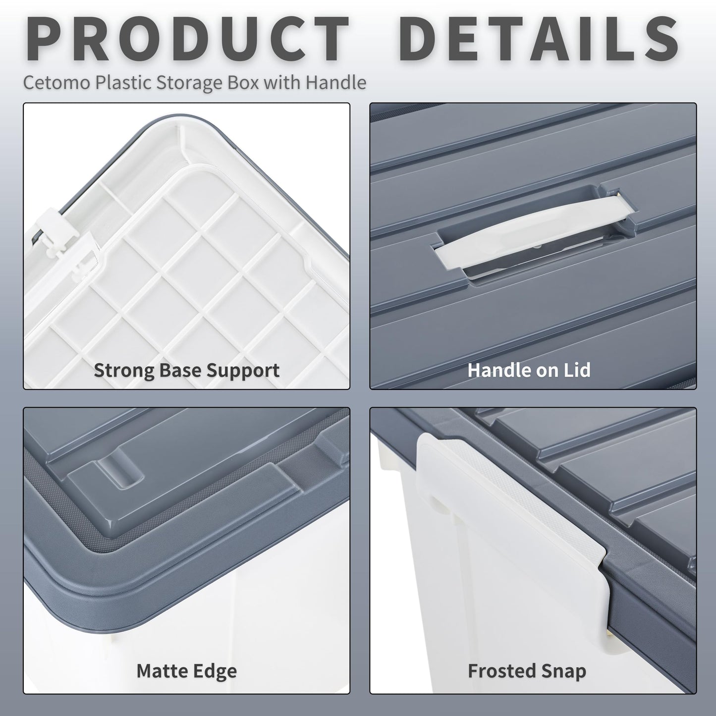Cetomo 15L*3 Storage Boxes, Carry Plastic Storage Box with Lids, Organizing Container with Handle and Secure Latches