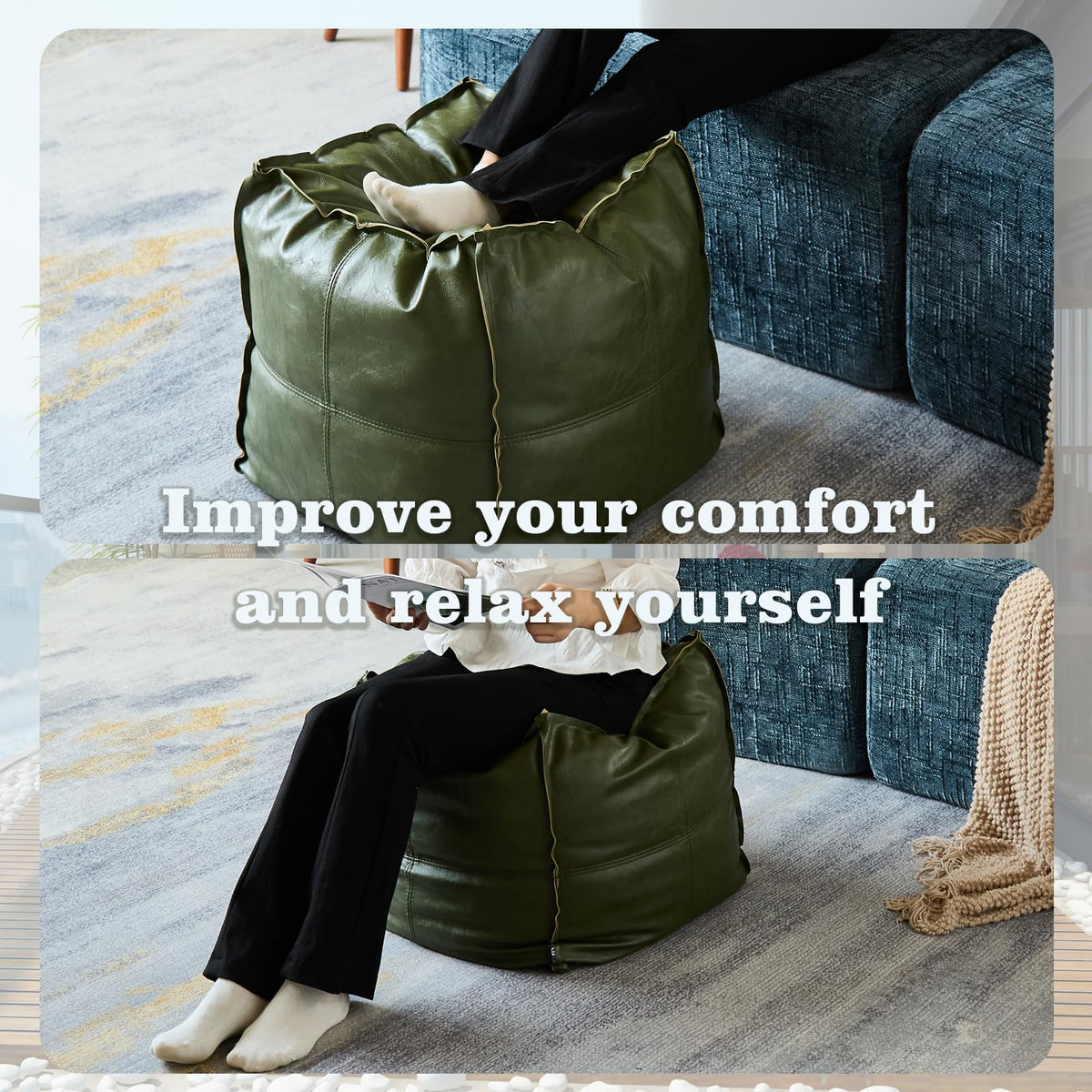 Louis Donné UNSTUFFED Moroccan Pouf Ottoman Cover, 17.7" Handmade Faux Leather Floor Chair Cover,Waterproof Poofy Ottoman Cover for Living Room