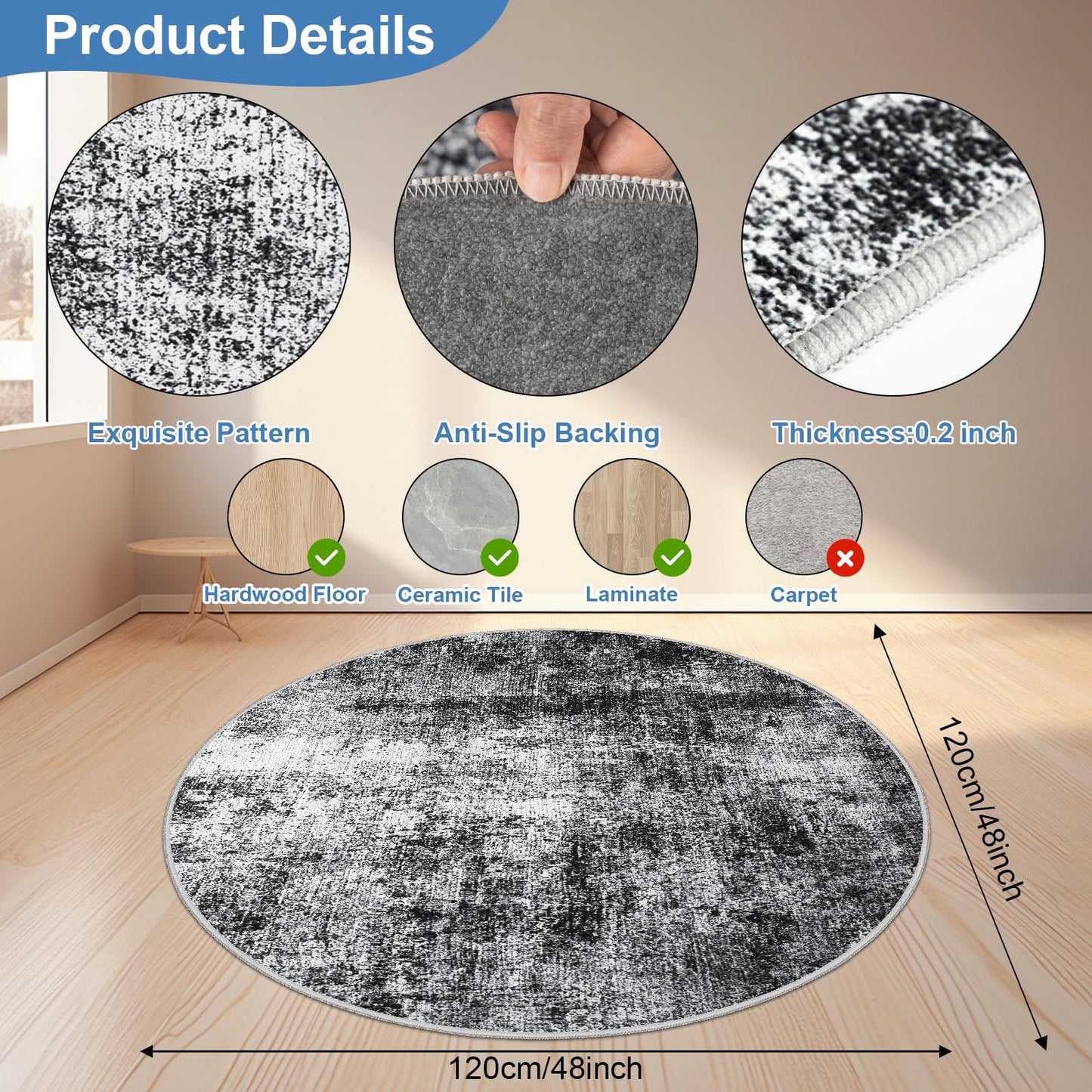 Capslpad Office Chair Mats for Hardwood Floor ø120cm Round Non-Slip Modern Abstract Home Multi Purpose Chair Mat Low Pile Floor Protector Chair