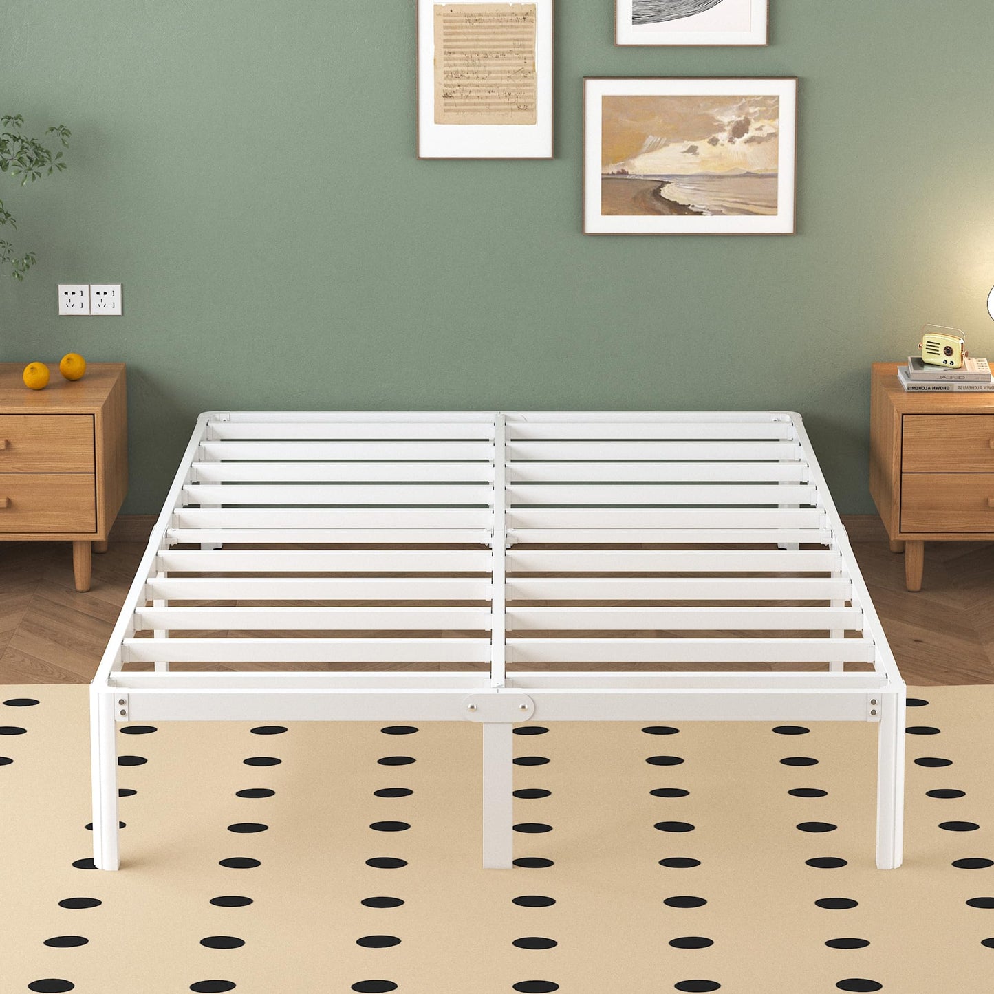 Lutown-Teen King Size Bed Frame 160x190 with Rounded Corners, 30.5 cm High Heavy Duty Metal Bed Frames Double 160 x 190 cm with Steel Slats, Storage
