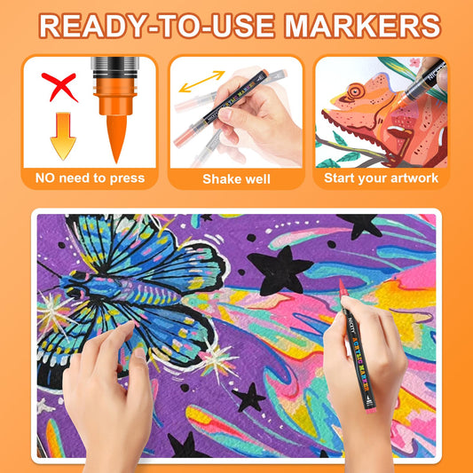 NICETY 180 Colors Acrylic pens - Brush Markers for Painting on Stone, Wood, Glass, Ceramics - Brush Tip 1-6mm, Water Based Acrylic Markers for Adults