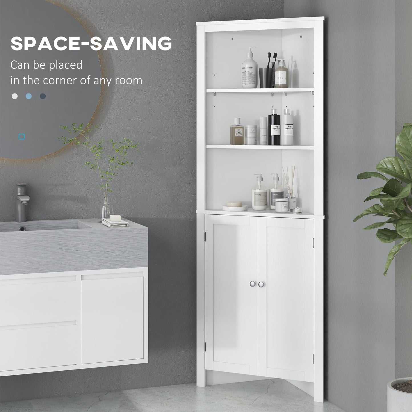 kleankin Triangle Bathroom Cabinet, Corner Bathroom Unit Freestanding White