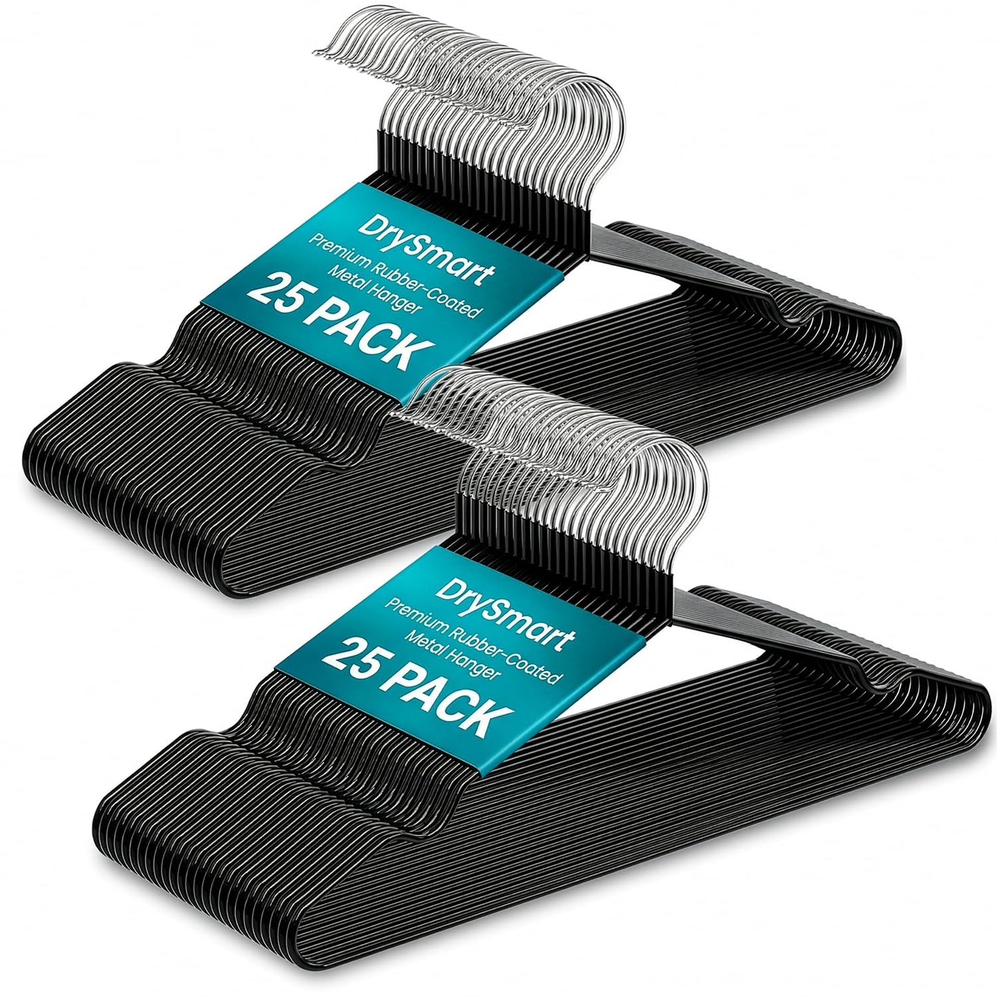 DrySmart 50 Pack Premium Rubber-Coated Metal Clothes Hangers – Heavy-Duty, Non-Slip, Space-Saving Coat Hangers for Adults, Ideal for Shirts, Suits
