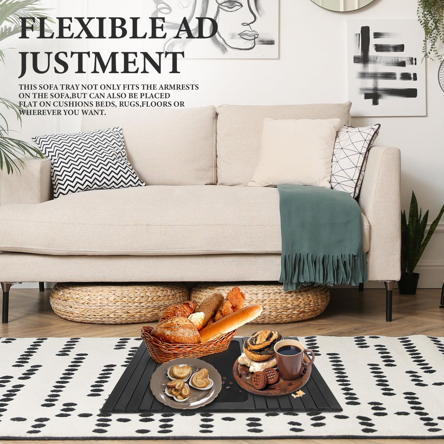 Littlecatch Wooden Sofa Arm Tray, Armchair Tray, Foldable Sofa Arm Table, Non-Slip Couch Armrest Table to Protect Furniture for Remote Control, Drink