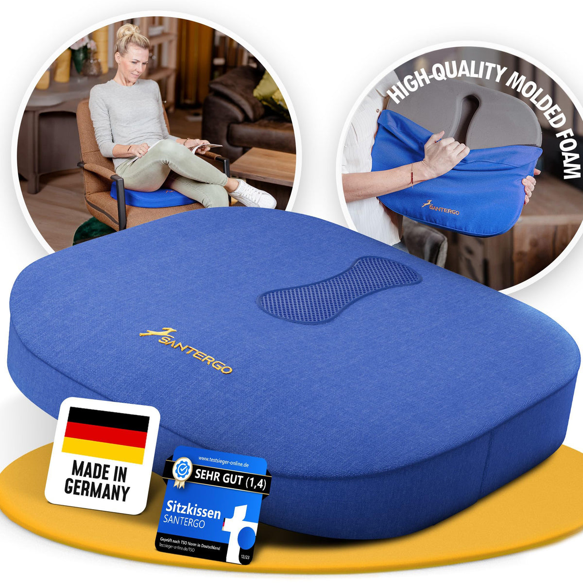SANTERGO Orthopedic Seat cushion PATENTED & STABLE Lumbar Coccyx | Seat cover office chair car wheelchair | seat cushion, ergonomic back cushion