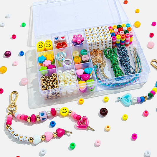 TOVABA 421PCS Beaded Keychain Making Kits for Women and Girls ? DIY Acrylic Heart, Star, Flower and Alphabet Beads for Bag Charms, Jewelry Making and