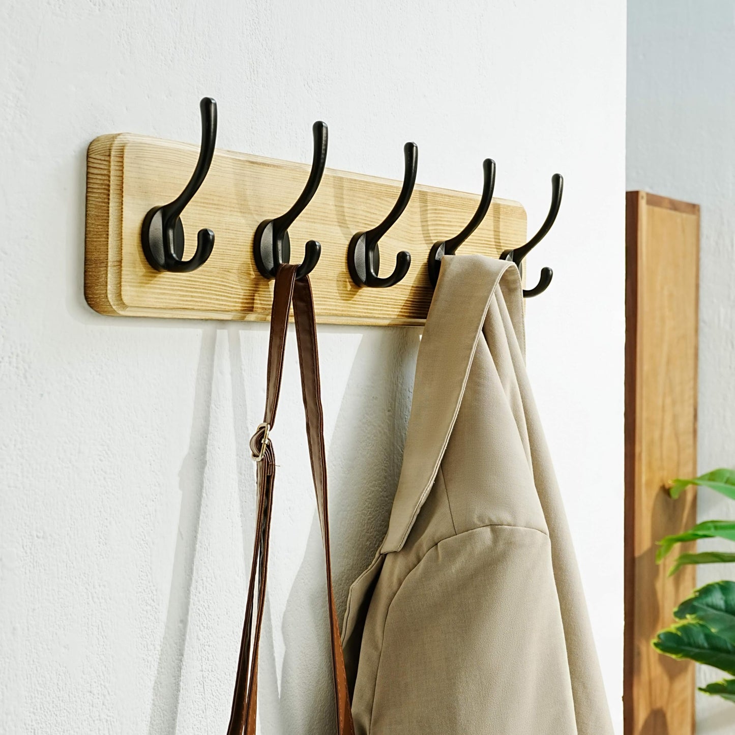 Dseap Coat Rack Wall: Patented, Heavy-Duty, 5-Double-Hooks Wooden Wall Mounted Coat Rack Coat Hanger Hook Rail for Winter Coats Hat Jacket Clothing
