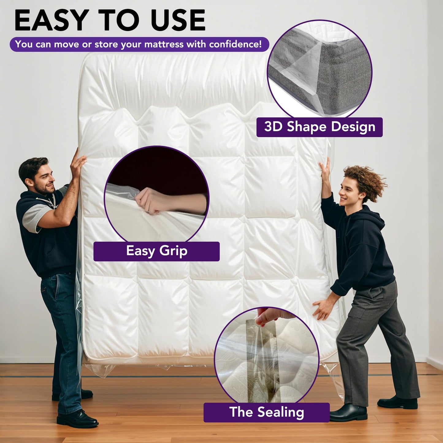 Mattress Bag for Moving and Storage, 5 Mil Heavy Duty Bed Mattress Cover, Mattress Protector Super Thick and Tear Resistant (Double)
