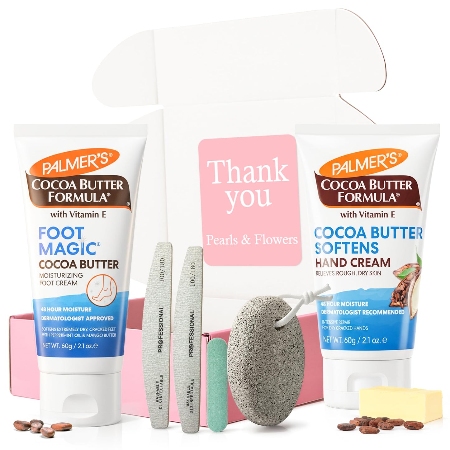 Hand & Foot Care Set ? Palmer?s Cocoa Butter Hand Cream 60 ml & Foot Magic 60 ml (Packaging May Vary) + Nail Files, Buffer & Pumice Stone | Cracked
