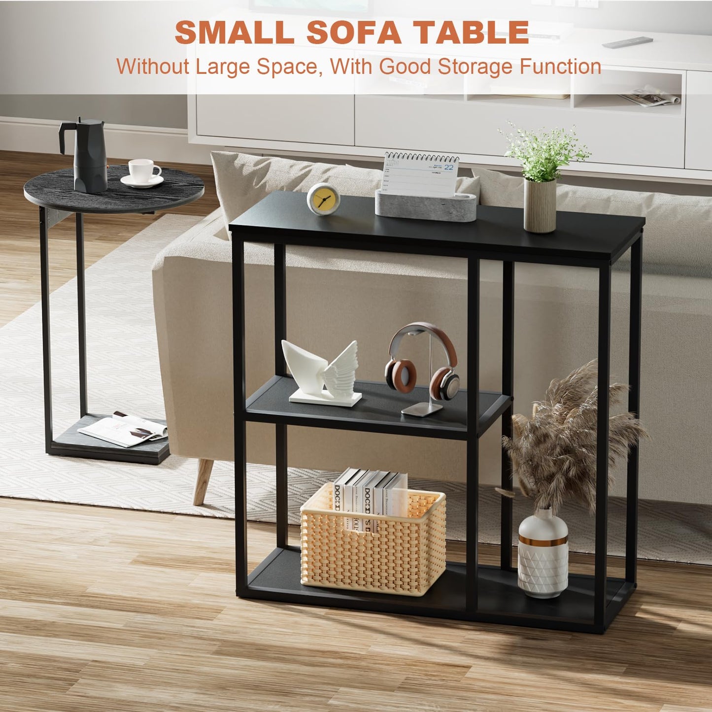 WOHOMO Console Table 30cm Narrow Entryway Table for Living Room 80cm, Black