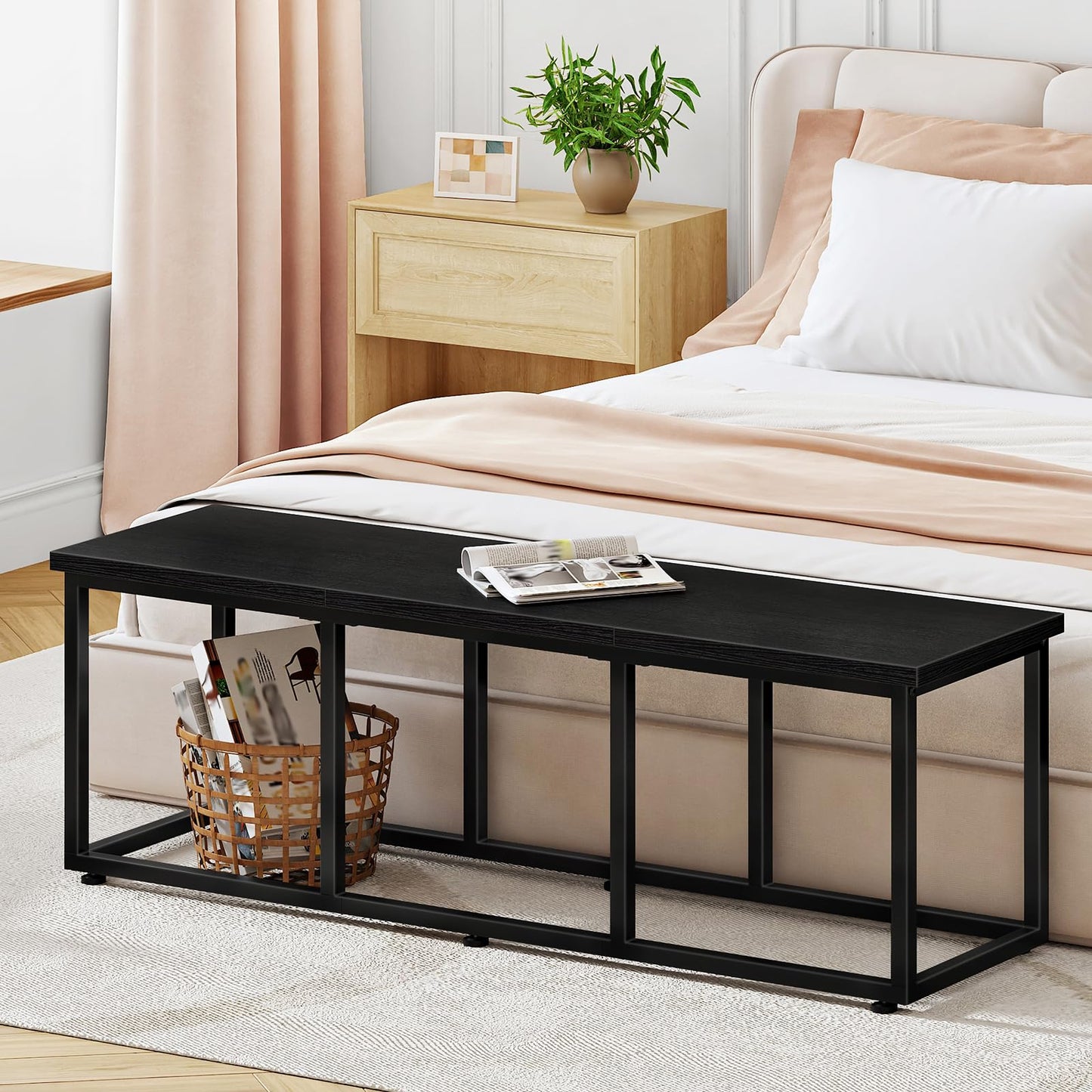 HOOBRO 120 cm Dining Bench, Industrial Indoor Kitchen Bench Seat, Easy Assembly, for Kitchen, Entryway, Bedroom, Black EBB45CD01