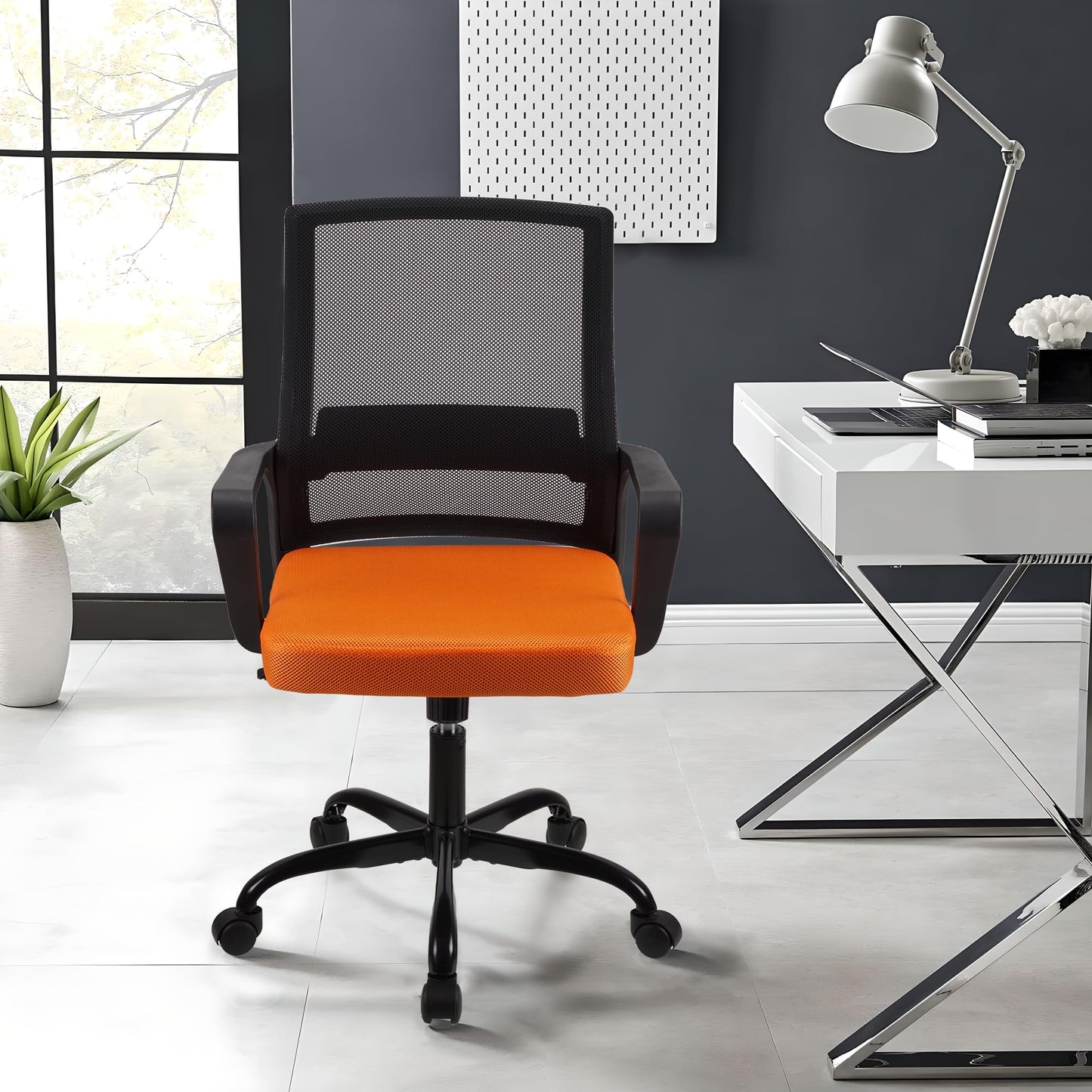 T-THREE.Adjustable office chair, ergonomic mesh swivel seat, with lumbar support, height adjustment, 360° rotation, and tilt function